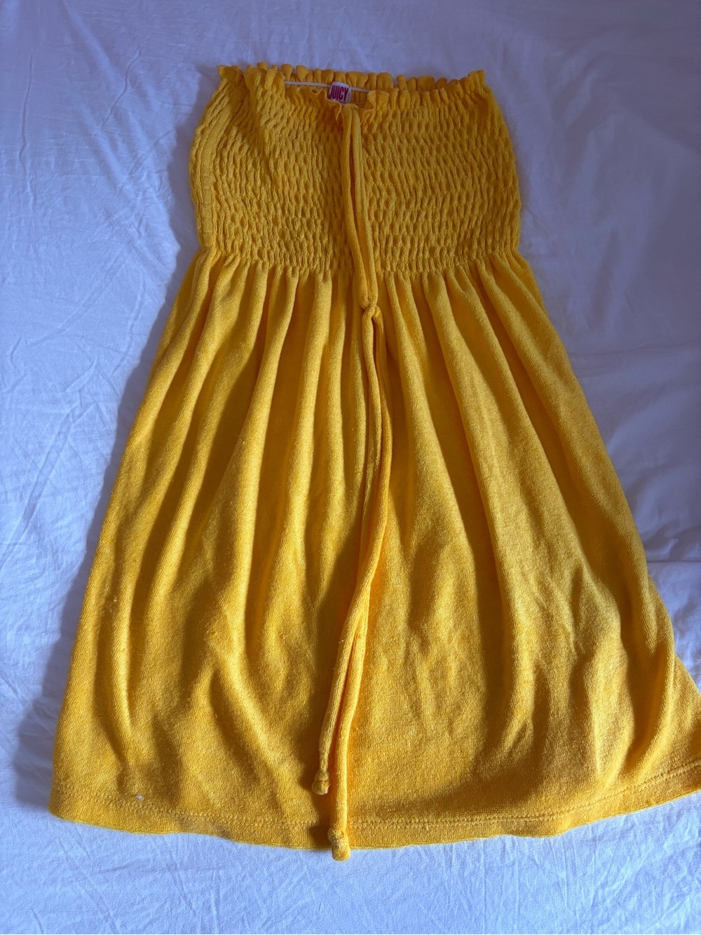 Juicy Couture Bright Yellow Smocked Tube Bathing Suit Coverup with Drawstring
